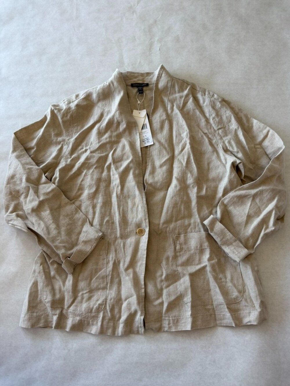 Eileen Fisher Unnat High Collar Linen Jacket Flax Sz M NWT
